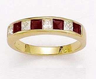Alliance Dolly-Bijoux Plaqué Or 18K Avec Rubis Et Diamants Cz - Tailles 50 à 62, Neuve