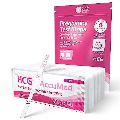 Tiras reactivas de embarazo AccuMed, 25 unidades tiras de embarazo envueltas individualmente...