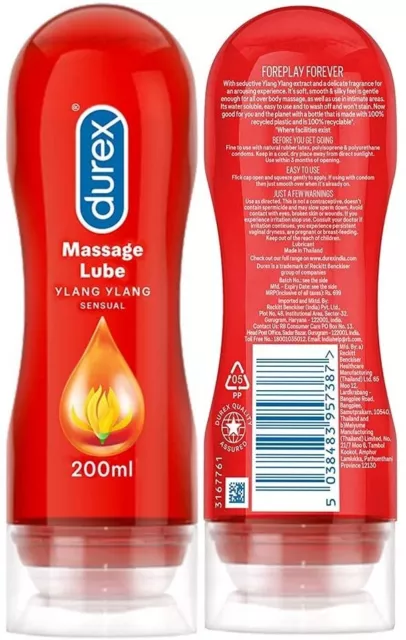 Durex play - Gel de masaje u lubricante sexual base agua 200 ml con Ylang Ylang