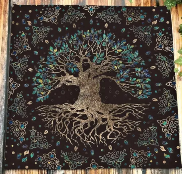 Tree of Life Altar Cloth Tapestry Approx. 20"x20" Black Green Blue Brown VELOUR