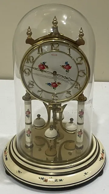 Vintage Kundo Anniversary Clock Brass Enamel Floral Kieninger Obergfell Germany