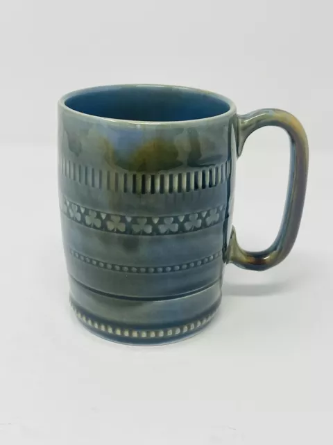 Vintage Wade Pottery SHAMROCK 1970s Cup Mug Green Blue Irish Porcelain Ireland