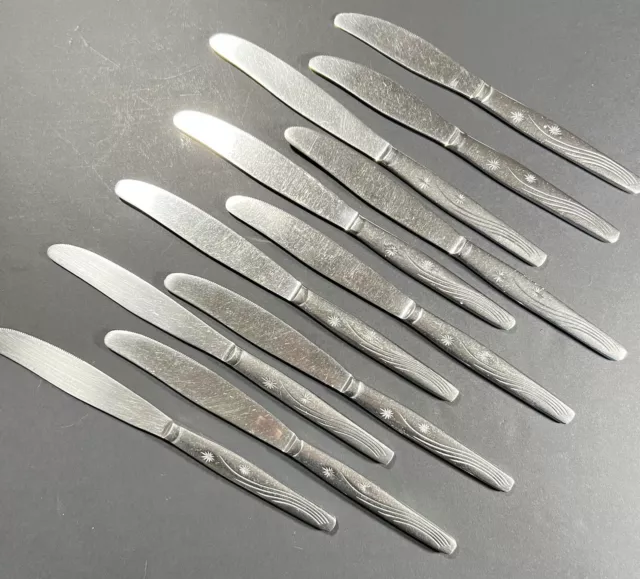 Mid Century Starburst Pattern Knives x9 William Page Empire Stainless Steel