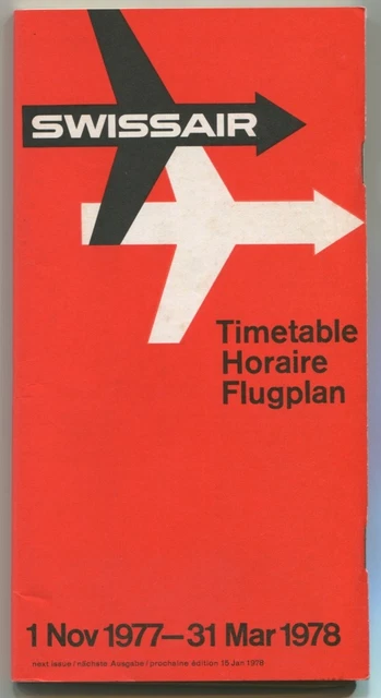 Swissair Timetable Winter 1977-78 Flugplan