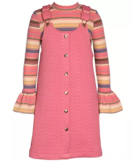 NEW Bonnie Jean Girls Size 16 "PINK MULTI STRIPE & QUILTED" Top Jumper Dress Set