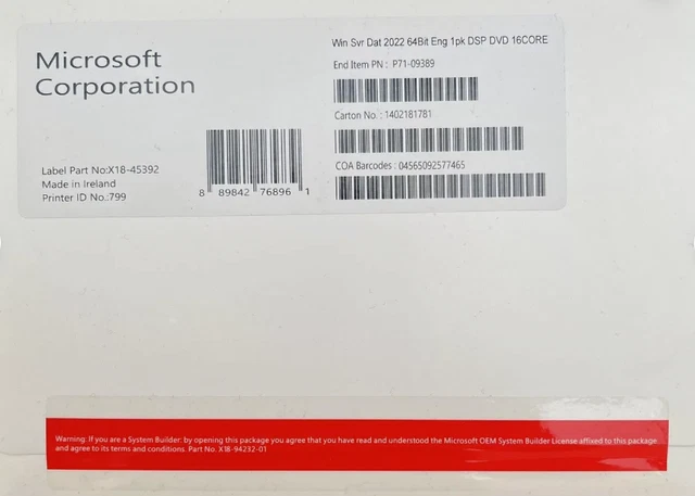 NEW FACTOR SEALED ,Windows Server 2022 64bit DVD English 1pk DSP 16 ...