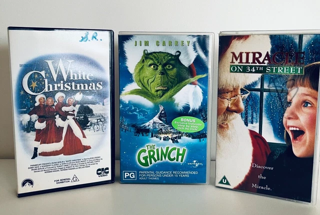 3X VHS CHRISTMAS Bundle: The Grinch, Miracle on 34th Street, White  
