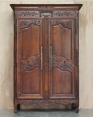 Antique 1844 Carved & Dated Large Wardrobe Armoire With Expertly Crafted Panels 2