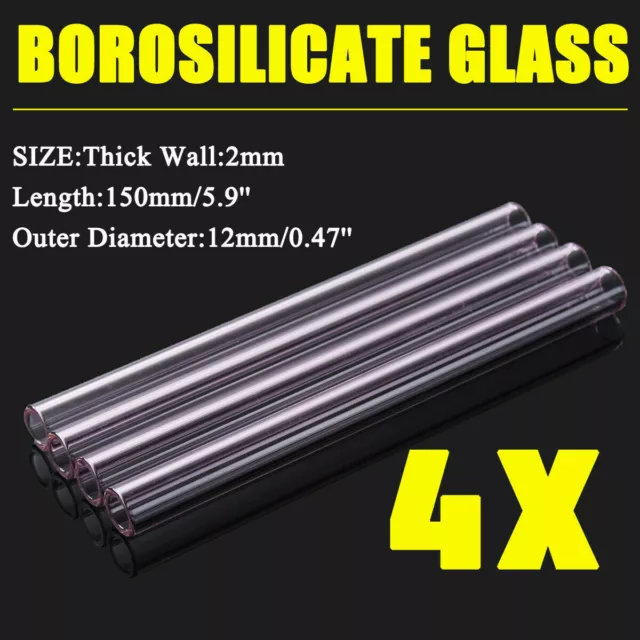 4PCS Thick Wall Borosilicate Glass Pink Blowing Tubing Tube 150mm OD-12mm 2mm