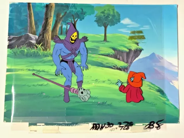 💪 He-Man MOTU Animation Production Cels Skeletor & Orko Hand-Painted Background