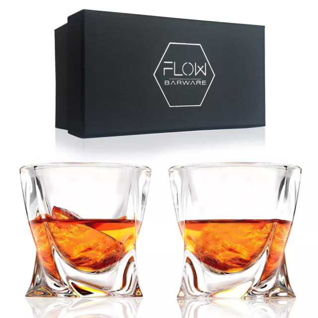 Twist Whiskey Glasses Set Of 2 Home Bar Gift Scotch, Bourbon G&T Tumblers BOXED