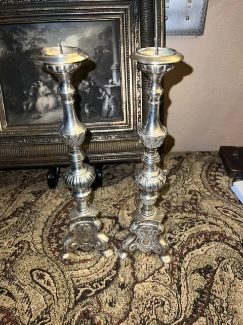 Vintage Ornate Brass Castilian Candle Holders Solid & Heavy