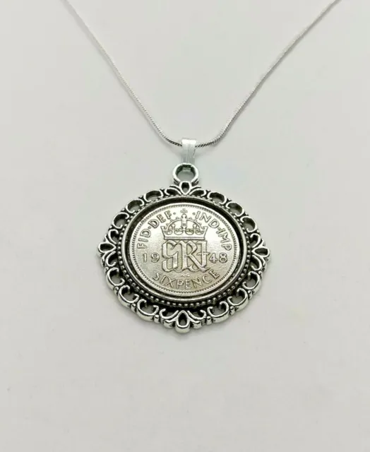 Sixpence Mounted on Pendant - 925 Sterling Silver Necklace Choose Year. Birthday