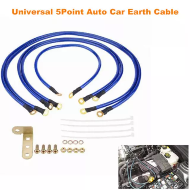 Grounding Cable Wire Kit 5 Point Car Earth Cable System Ground Grounding Wire；