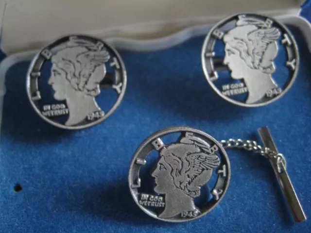 Mercury Dime Design: SWANK Tie Tack & Cuff Links, BEAUTIFULLY DONE