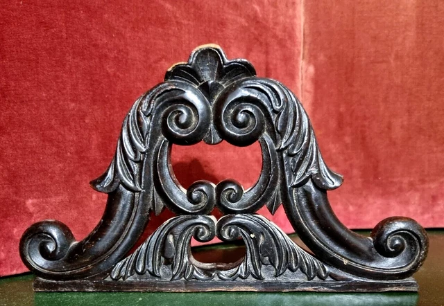 Scroll leaf wood carving pediment 11.1 in - French antique architectural salvage