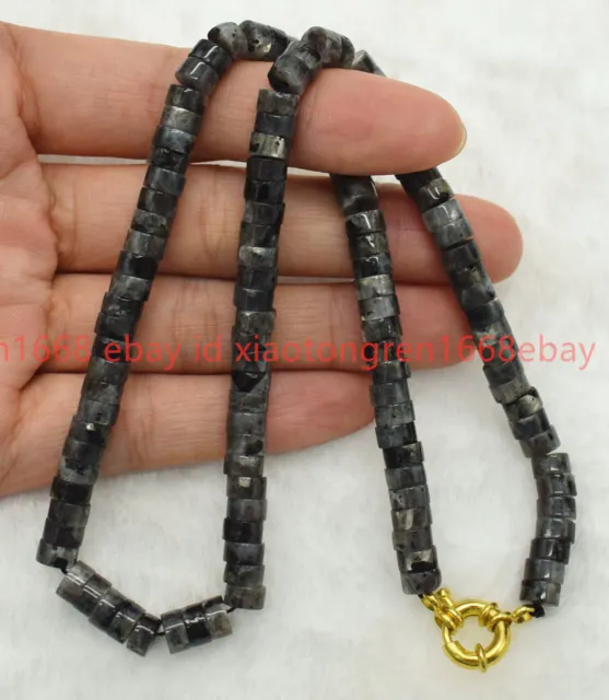 Natural 3x6mm Black Labradorite Gems Cylindrical Beads Jewerly Necklace 16-36in