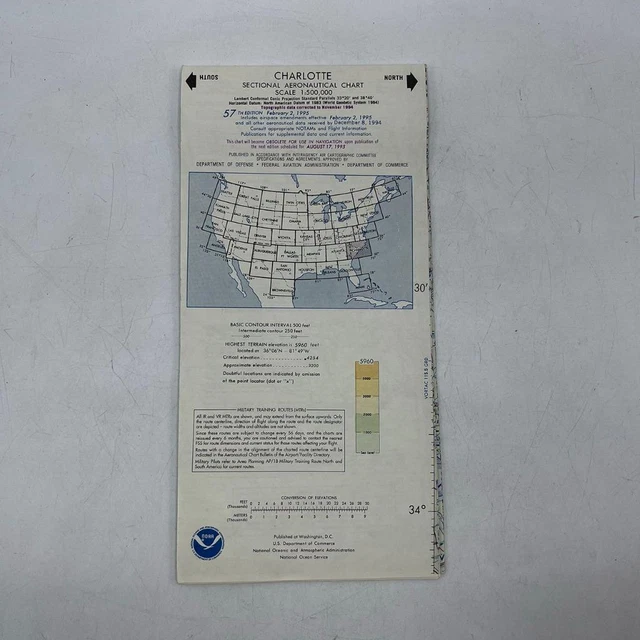 CHARLOTTE SECTIONAL AERONAUTICAL Chart Aerial Map 57th Edition 9.99