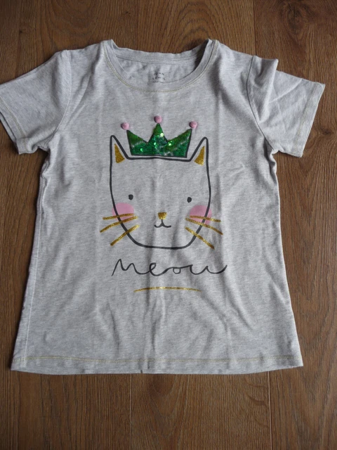 T-shirt bambina John Lewis dettaglio paillettes gatto età 10 anni
