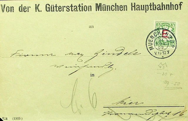 Sephil Deutschland Bayern 1909 5pf W / Zoll E " Ovpt auf Brief Von Und Sich