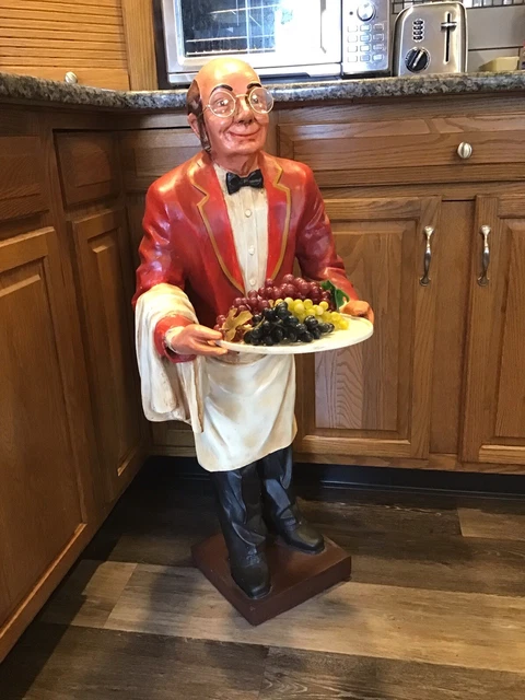 HAND PAINTED SCULPTURE ITALIAN RESTAURANT WINE Sommelier Waiter Butler Statue XL