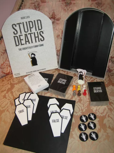 University Games Stupid Deaths Coffin Box Card Game Used + New 9 LED Hand Torch