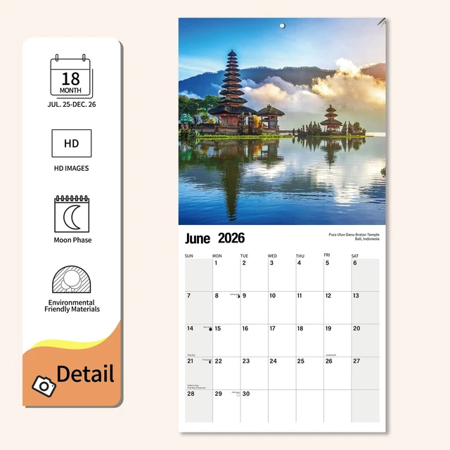 2025-2026 WALL CALENDAR Exotic Destination Planner Calendar, Hangable ...