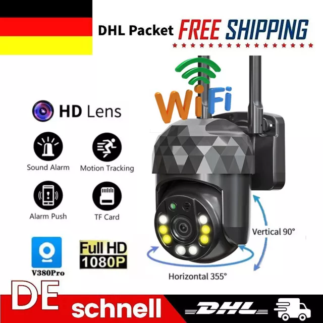 WIFI IP CAMERA 1080P OUTDOOR FUNK WLAN NETZWERK AUßEN IR 360° ÜBERWACHUNGSKAMERA