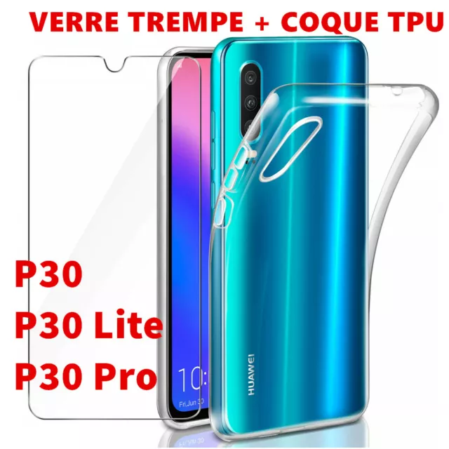 Vitre Protection Film Verre trempé écran HUAWEI P30 P30 Lite Et Coque Silicone