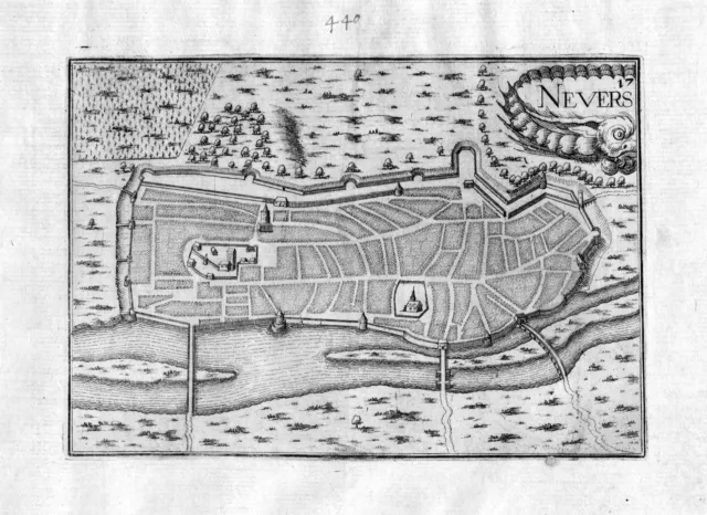 ca. 1630 Nevers Nievre Frankreich Kupferstich Karte map engraving gravure Tassin