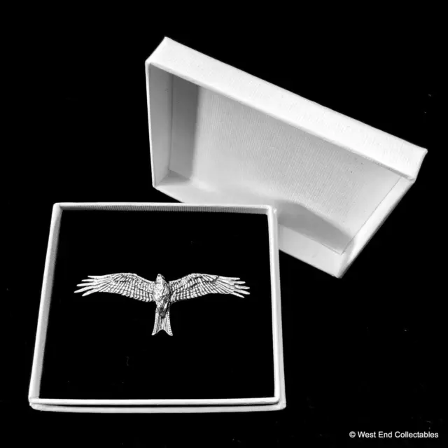 Soaring Red Kite Bird of Prey Falconry Pewter Pin Brooch in Gift Box UK Made