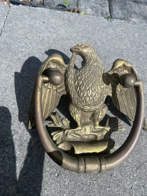 Vintage Large Solid Brass Eagle Ornate Door Knocker 5 1/2" Natural Patina