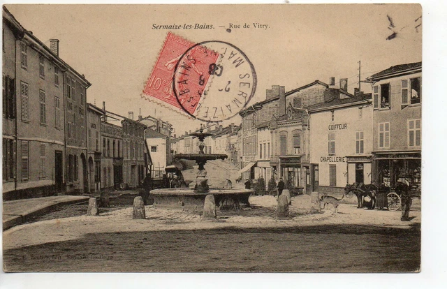 SERMAIZE LES BAINS - Marne - CPA 51  - Rue de Vitry  - Attelage magasin