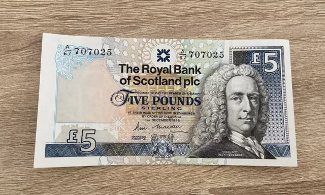 Royal Bank Of Scotland £5 Note 13th Dec 1988 A/67 707025