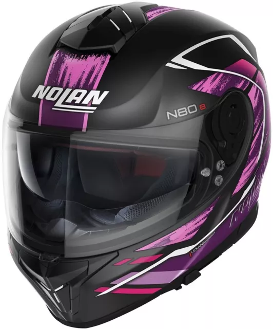 Nolan N80-8 N-Com Motorcycle Motorbike Helmet - ThunderBolt Flat Black/Purple M