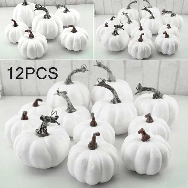 Eleganti zucche in schiuma bianca per raccolta e decorazione Ringraziamento (6/12 pz.)