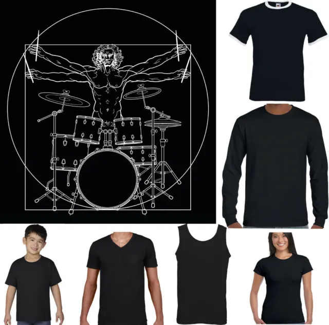 Drumming Da Vinci Vitruvian Man - Funny T-Shirt Drummer Drums Drum