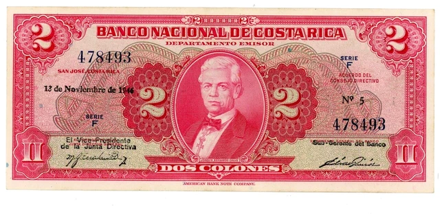 Costa Rica ... P-203a ... 2 Colones ... 13-11-1946 ... Choice *XF+*.