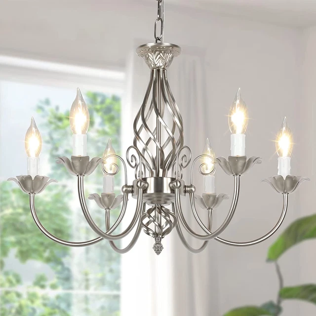 6-Light Farmhouse Candle Chandelier for Living Room, Rustic Industrial Pendant C