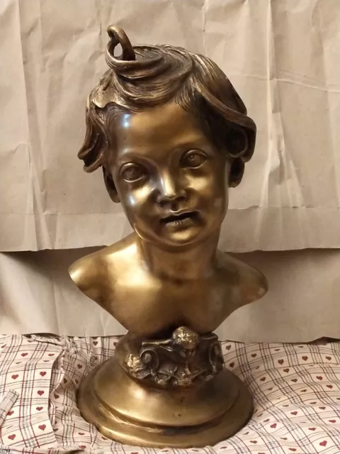 Scultura In Bronzo Bambino Con Ciuffo Firmato V. Gemito