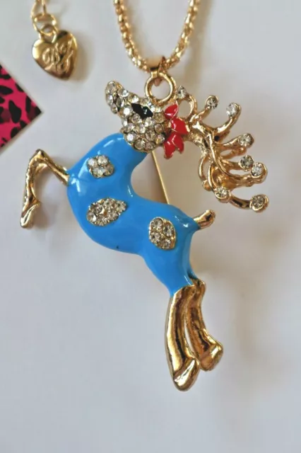 Betsey Johnson Crystal Rhinestone Enamel Deer Elk Necklace Pendant Brooch Pin