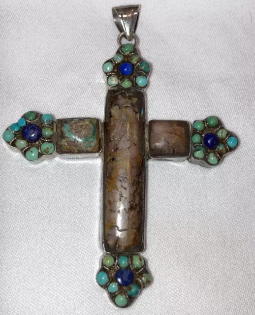 Native American Opal Turquoise Sterling Silver Cross Indian Rare Cool Old Pawn