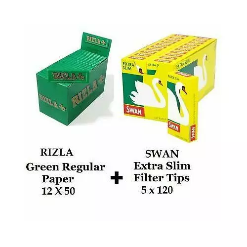 600 Rizla Green Rolling Papers & 600 Swan Extra Slim Filter Tips Original