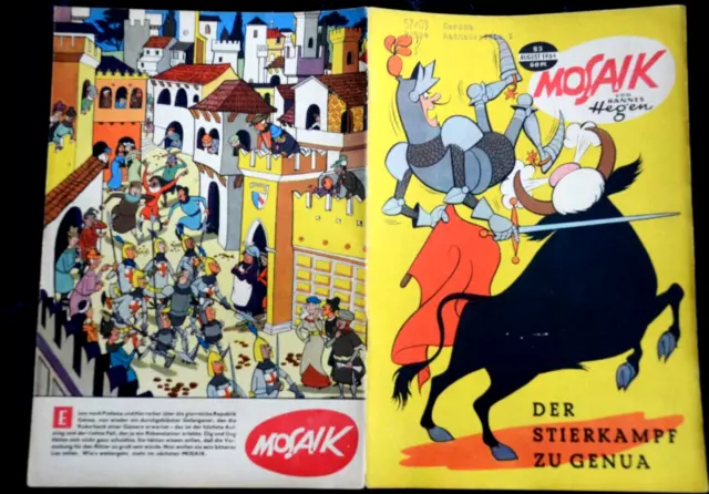 Original Mosaic Hannes Hegen No. 93 Der Bull Fighting For Genoa GDR 1964