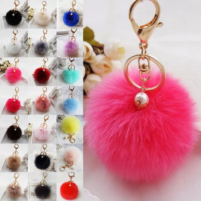 Rabbit Fur Ball Pom Pom Phone Car Keychain Handbag Pendant Key Ring Chain Holder