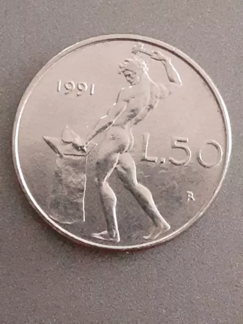 REPUBBLICA ITALIANA - 50 lire 1991 variante con rombo sotto il collo NC