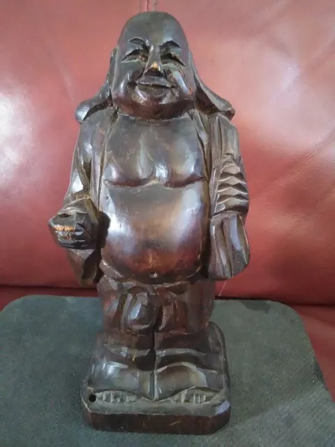 Vintage Hand Carved Wooden Asian Chinese Buddha Figure Statue Wood Carving