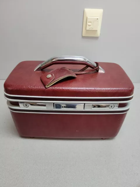 Vintage Samsonite Silhouette II Train Case Cranberry w/ Mirror Cosmetic Bag