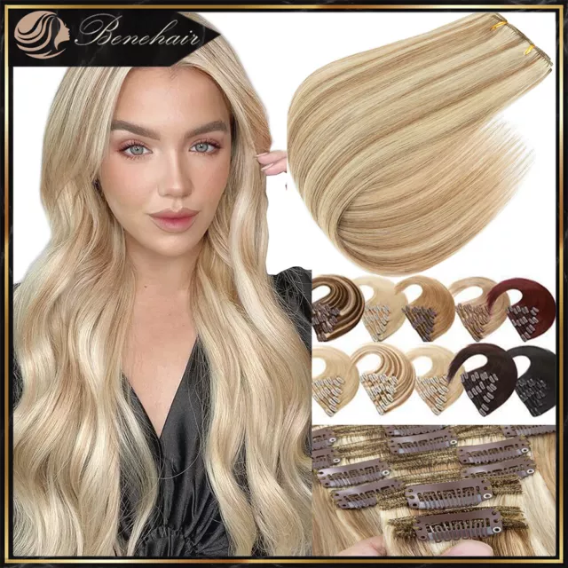 8 Pieces Extra THICK Clip In 100% Remy Real Human Hair Extensions Full Head Weft