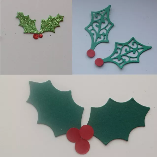 Christmas Holly Leaves with Berries Die Cut Shapes - Assorted Sets